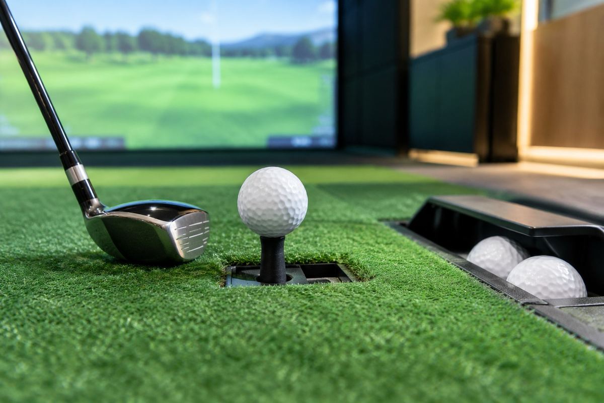 Automatic tee raising a golf ball on the hitting mat
